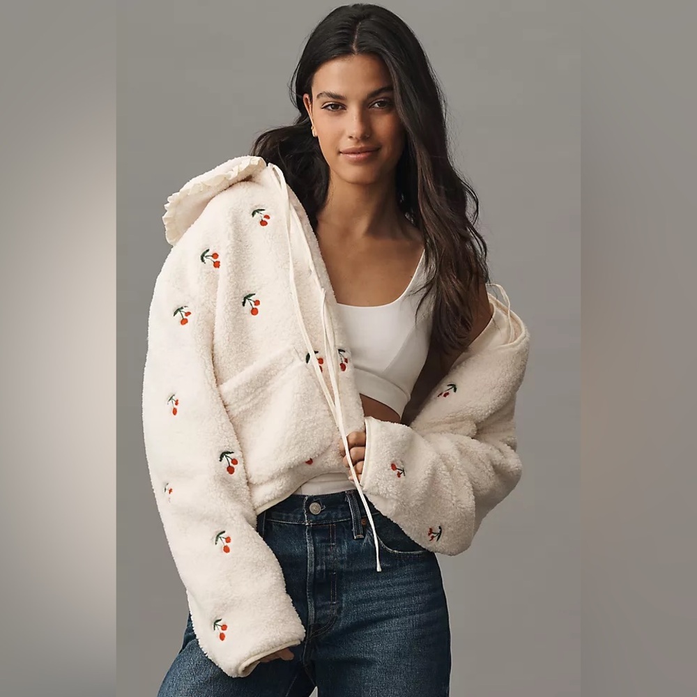 055 JODIFL Cream Teddy Jacket with Cherry Embroidery - Picture 2 of 4